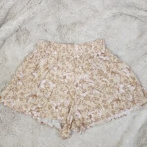 Together Anthropologie Women's Beige Floral Rayon Shorts Elastic Waist Size S